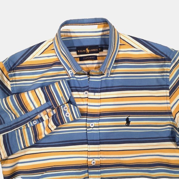 VINTAGE Polo Ralph Lauren Shirt Mens M custom fit 90s Retro Striped Pony - Picture 2 of 4